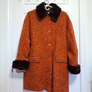Vintage 2-in-1 Hilary Radley Orange 100% Pure Wool Winter Jacket Made in Canada